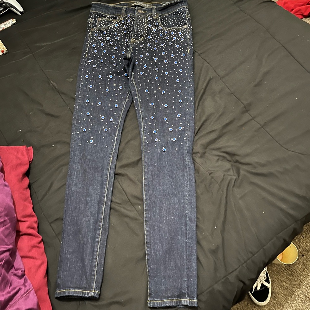 Men's Slim Jeans with Blue Embellishments